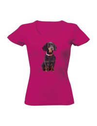 Tričko s potiskem jezevčík trpasličí hladkosrstý dámské fuchsia s